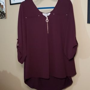 Temped Hearts Purple Zip Up Blouse